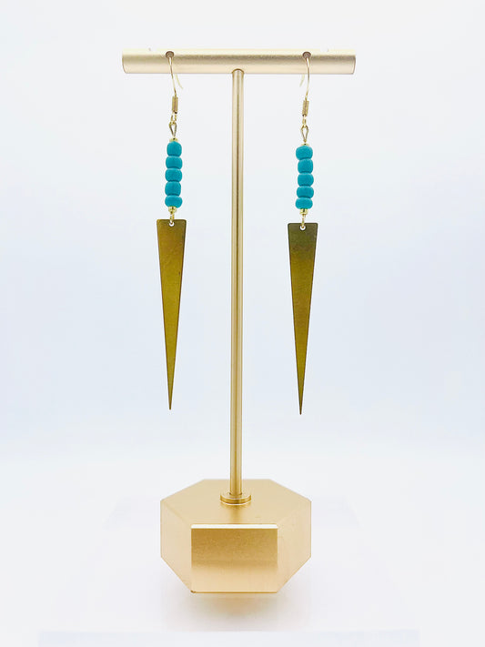 Turquoise And Large Gold Triangle Dangle