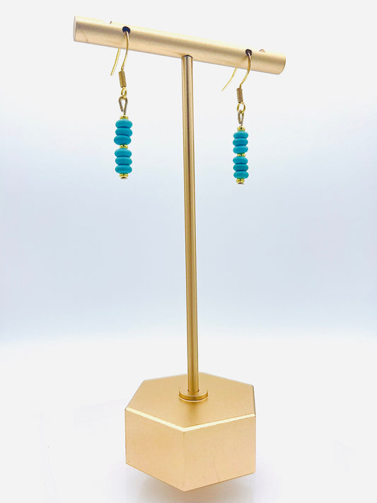 Gold Dangles With Small Turquoise Beads