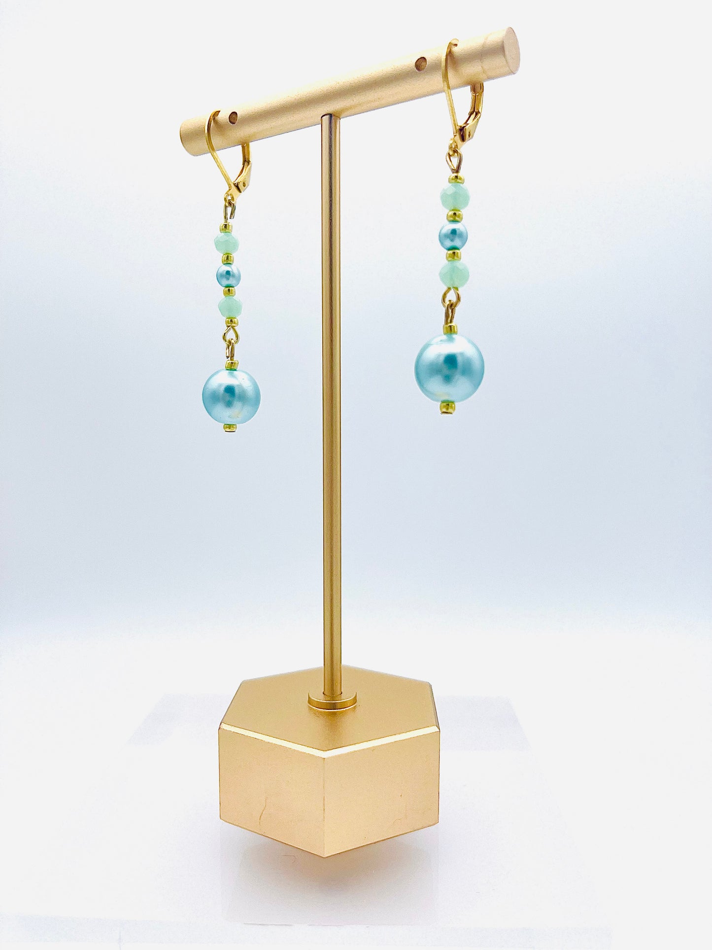 Gold Earrings With Blue Pearls