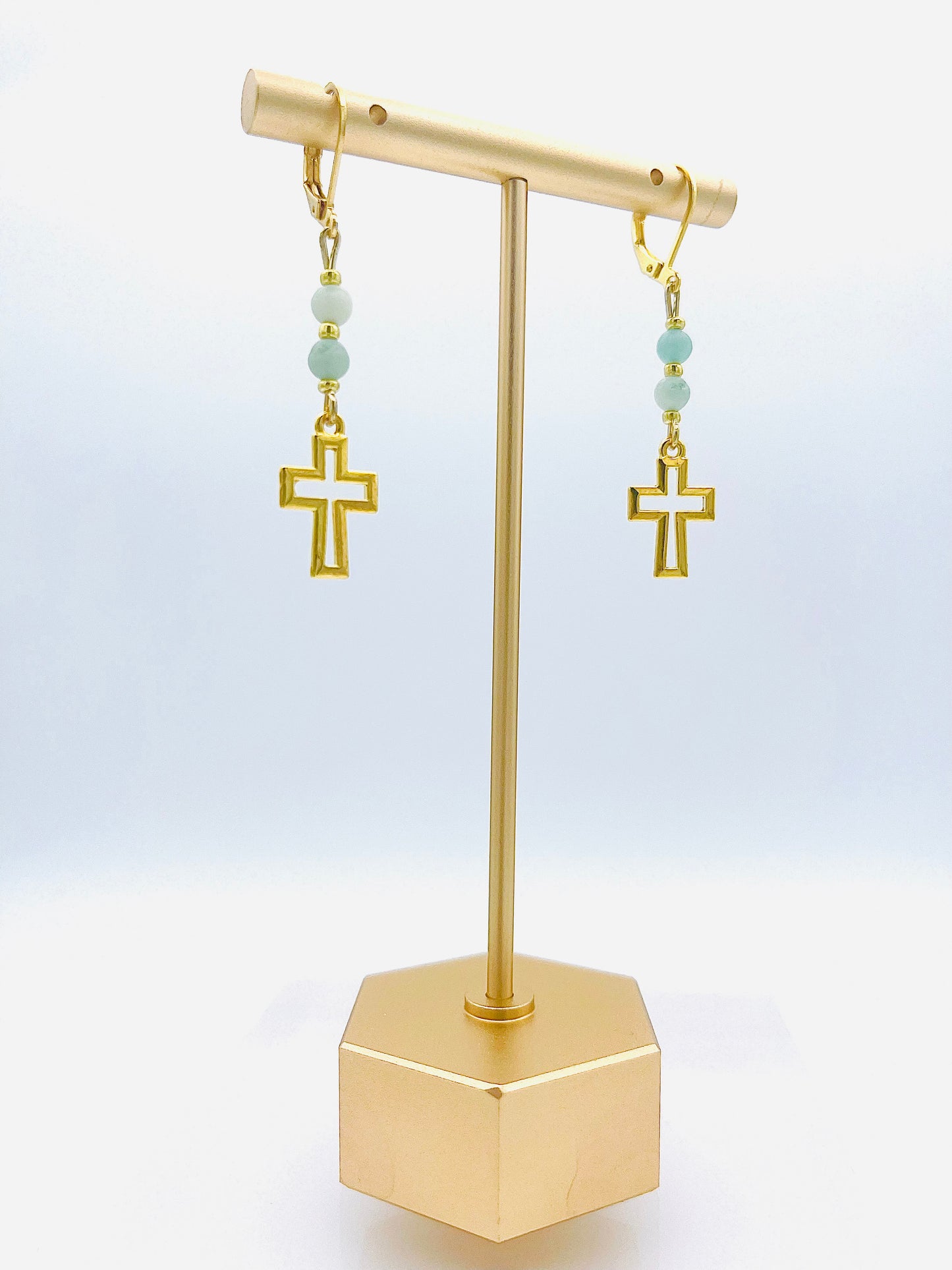 Cross And Iridescent Turquoise Dangle