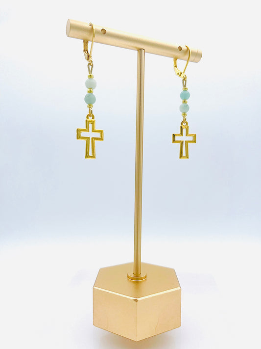 Cross And Iridescent Turquoise Dangle