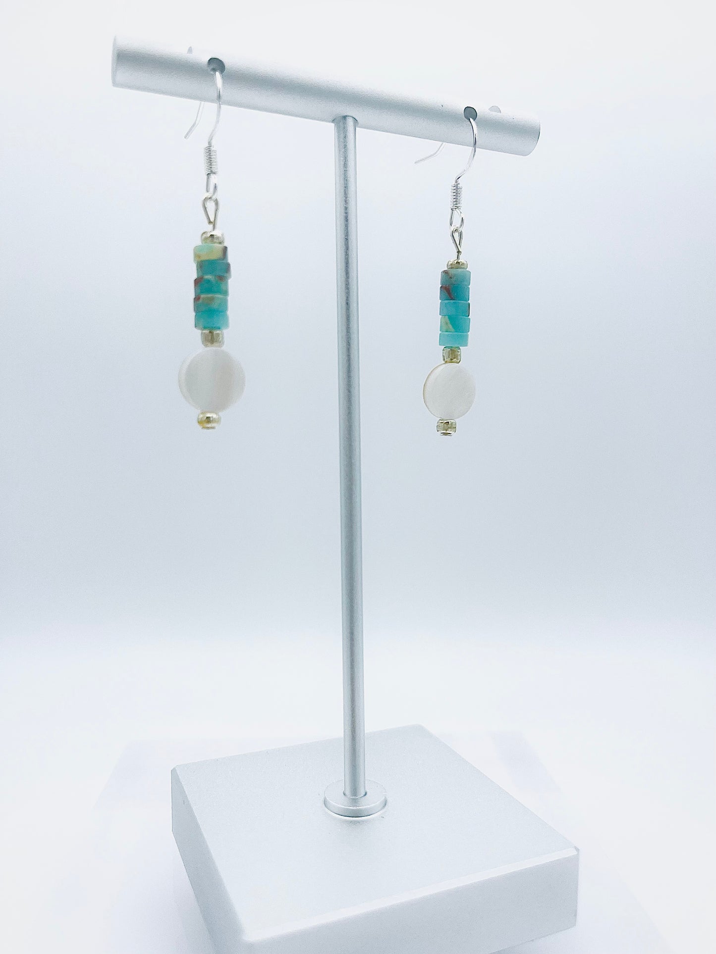 Silver Turquoise And Iridescent White Dangle