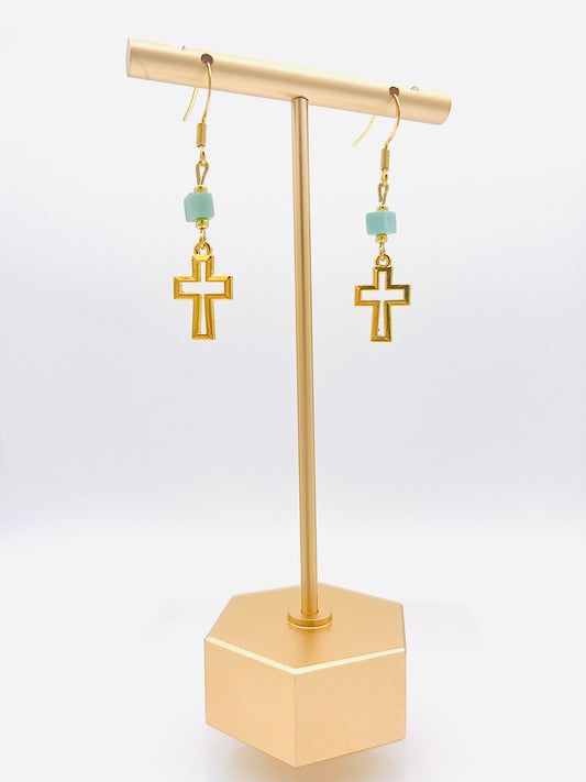 Gold Cross And Turquoise Beaded Dangle