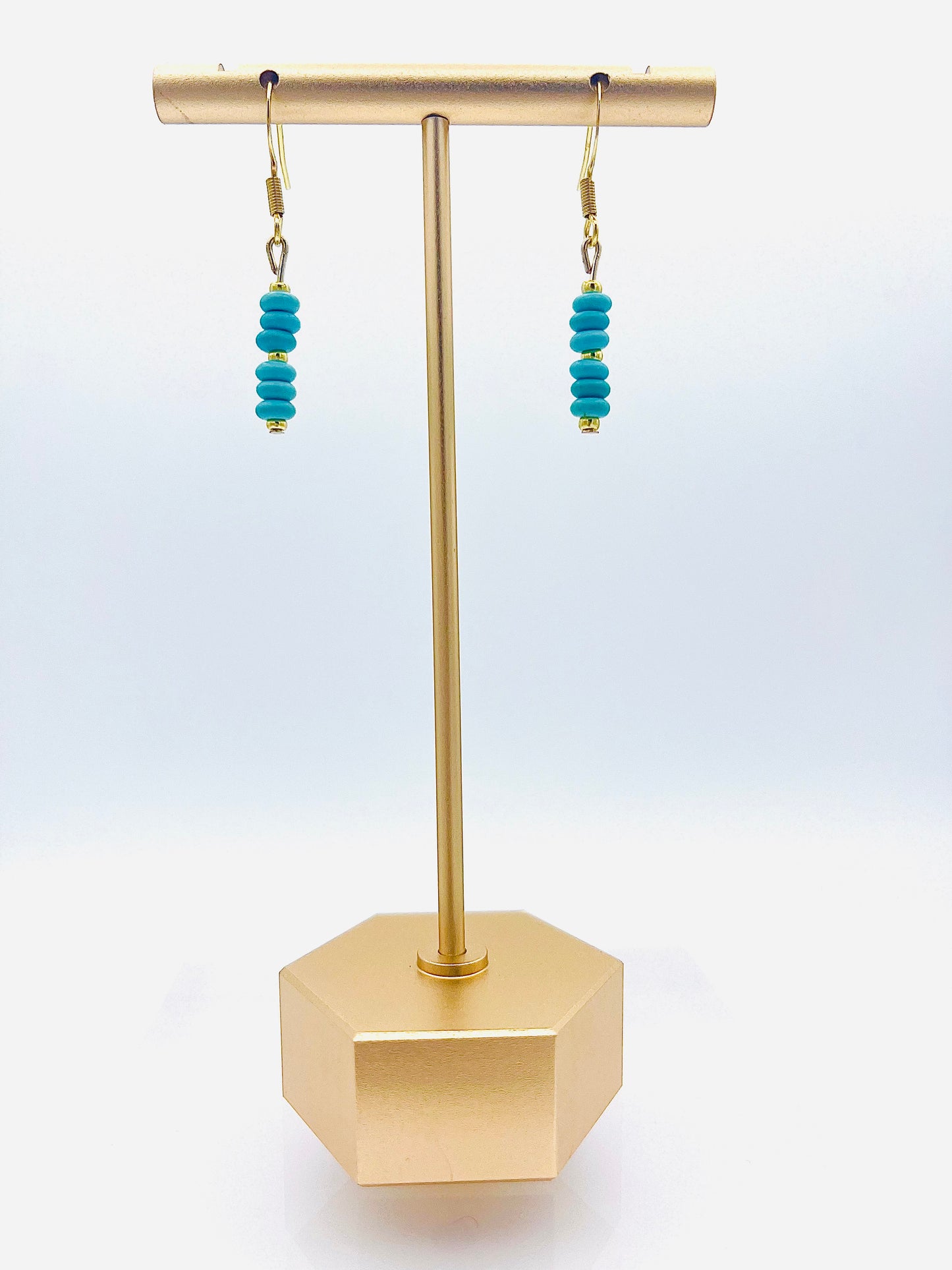 Gold Dangles With Small Turquoise Beads