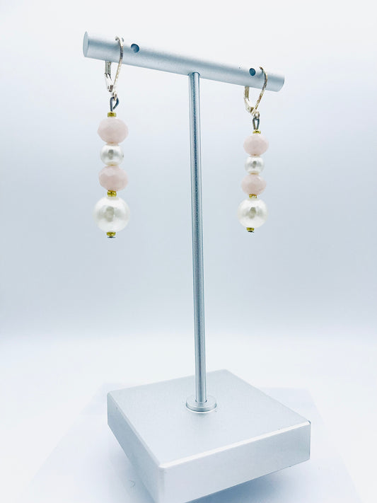 Silver Pink And Pearl Dangles